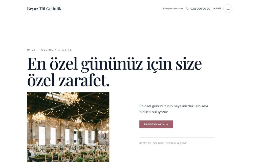 Gelinlik butiği sektörü demo sitesi