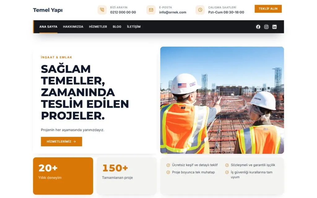 İnşaat sektörü demo sitesi