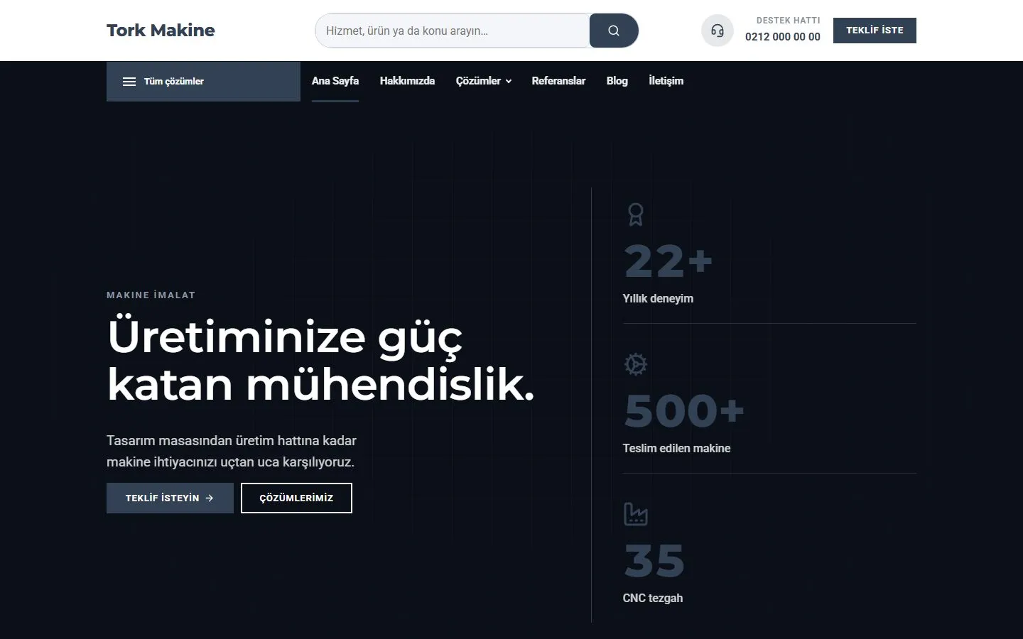 Katalog paketi demo örneği: makine imalat sitesi